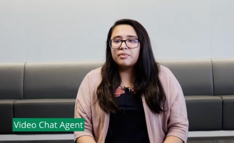A female video chat agent talking on video