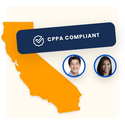 Outline of California with two user profile photos and CPPA compliant sticker