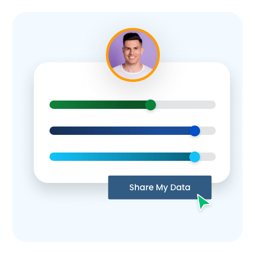 User profile with unspecified slider bars and share my data button