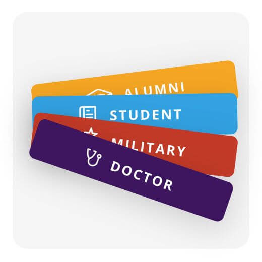Alumni, student, military, and doctor stickers