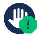 Icon of hand with green exclamation point