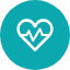 Icon of heart with electrical activity line in teal circle