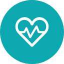 Icon of heart with electrical activity line in teal circle