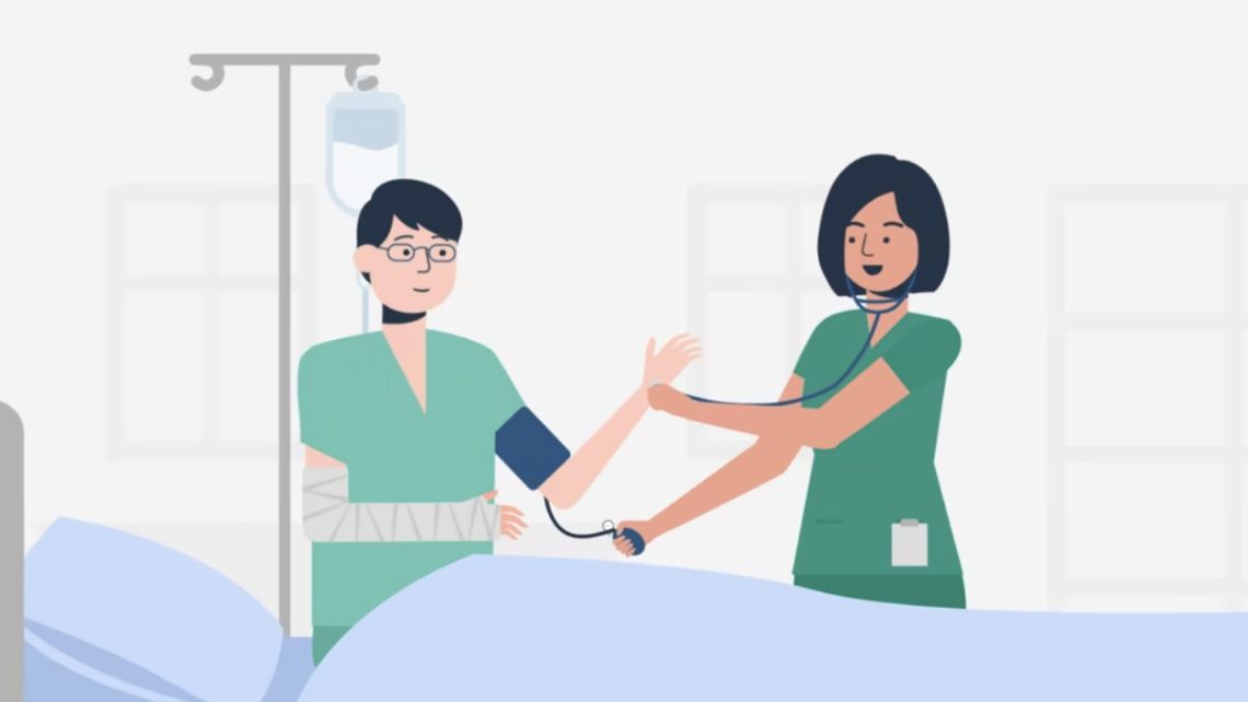 Illustration of a doctor attending to a patient